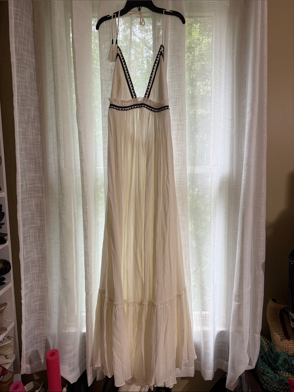 Free People Cream Maxi Dress with Black Trim Detailing